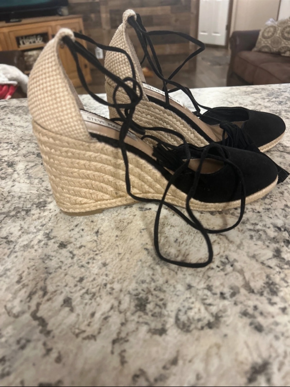 Steve Madden Black Suede Espadrille Lace-Up Wedges
